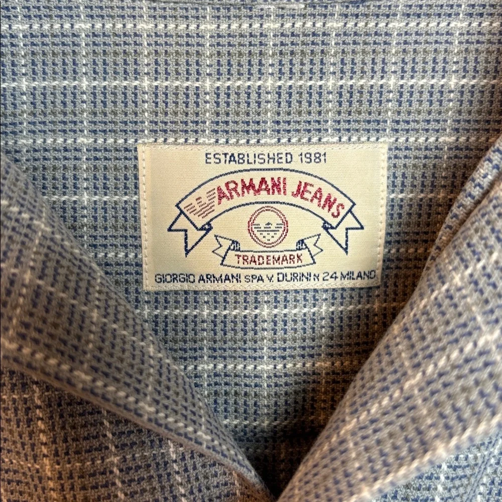 VTG Armani Jeans Men’s Gray Checkered Long Sleeve Button Up Shirt‎ Medium